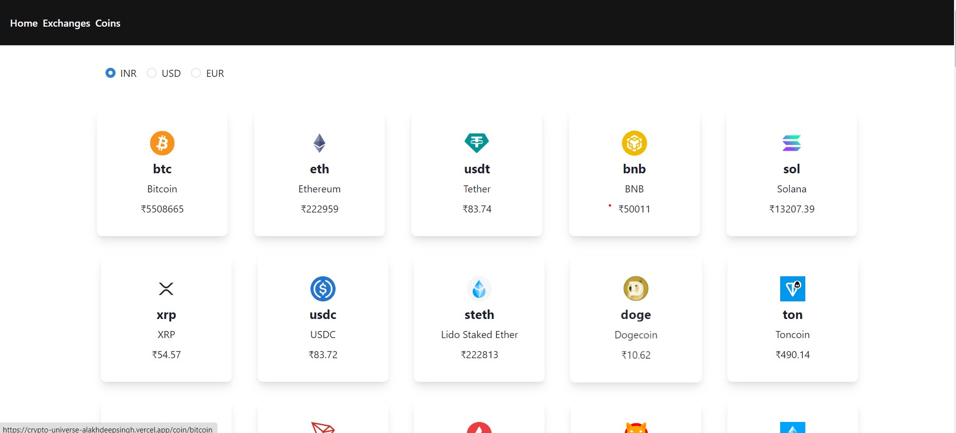 Screenshot of web app